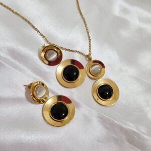 Stainless Steel Black Necklace and Earrings Set